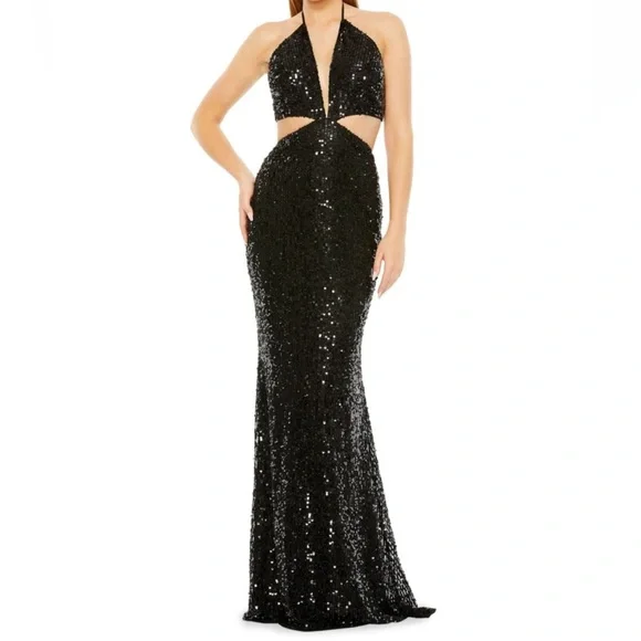 Mac Duggal | Dresses | Mac Duggal Sequin Halter Mermaid Gown Black Womens 8  | Poshmark